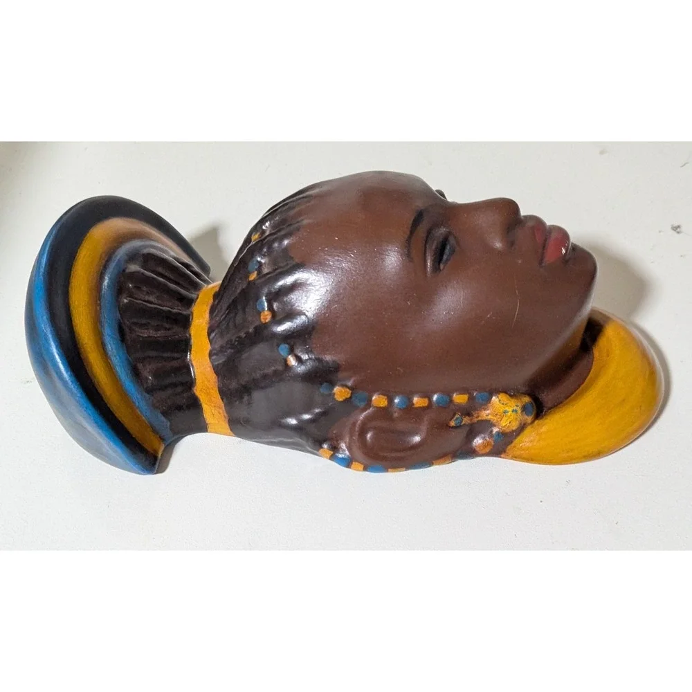 Mid-Century Modern African Bust Statuettes, Plaster Wall Hangings Atlantic Molds